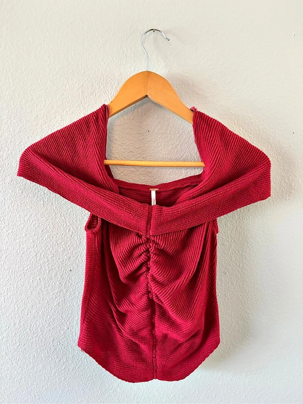 Free People Ruched Off-Shoulder Top in Red